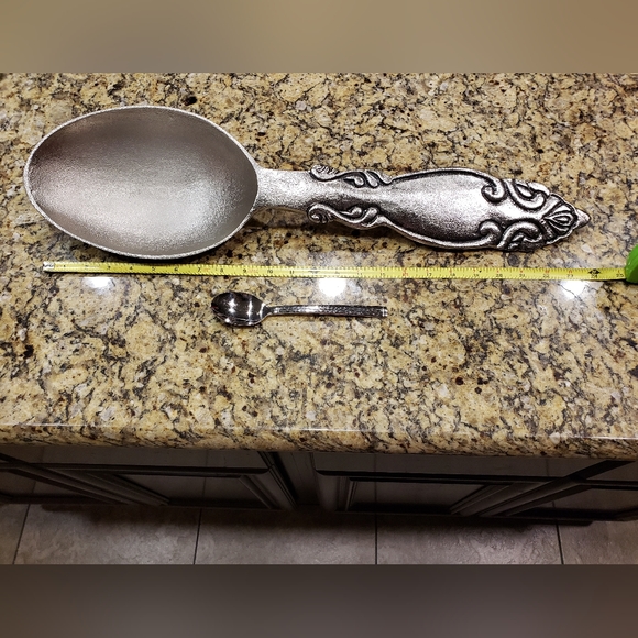 Large Decorative Metal Spoon, pewter finish - Picture 3 of 5